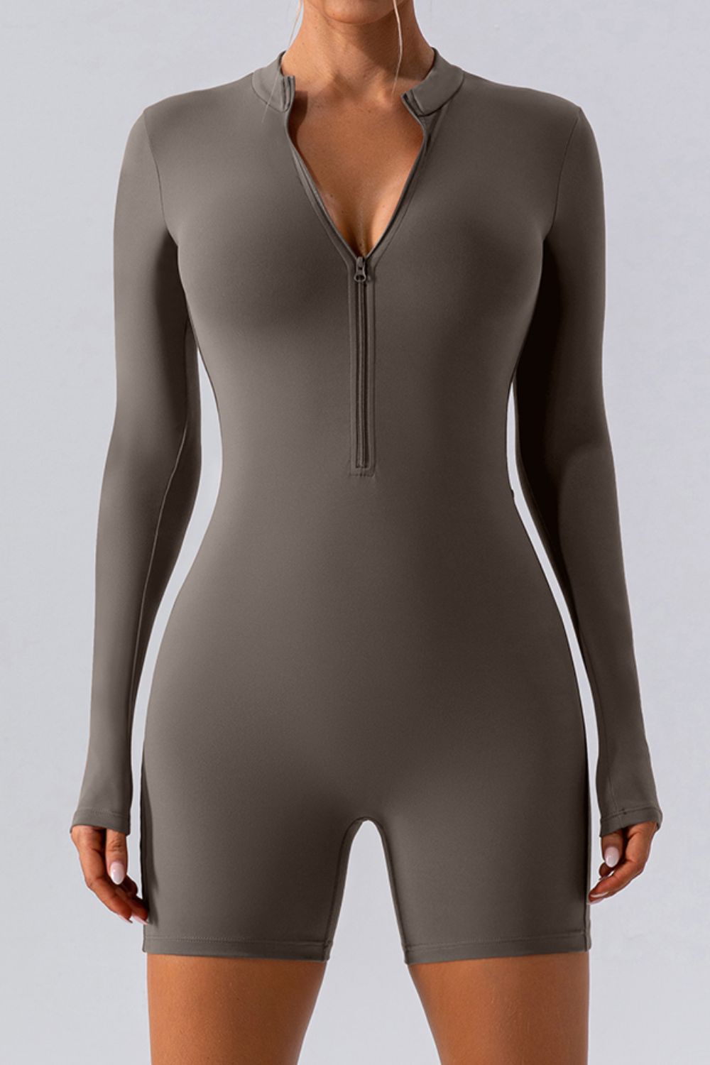 Half Zip Long Sleeve Active Romper - Pahabu - Women's Clothing & Shop