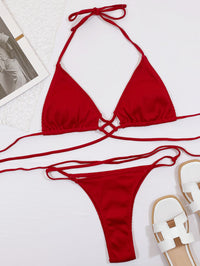 Halter Neck Crisscross Ribbed Bikini Set - Pahabu - Women's Clothing & Shop