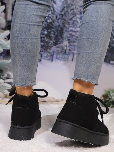 Lace Up Round Neck Platform Suede Boots - Pahabu - Women's Clothing & Shop