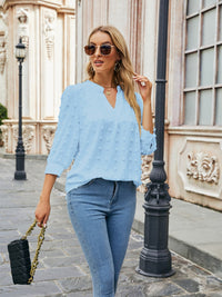 Swiss Dot Notched Neck Blouse - Pahabu - Women's Clothing & Shop