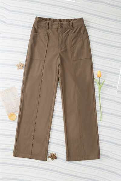 Half Elastic Waist Straight Pants - Pahabu - Women's Clothing & Shop