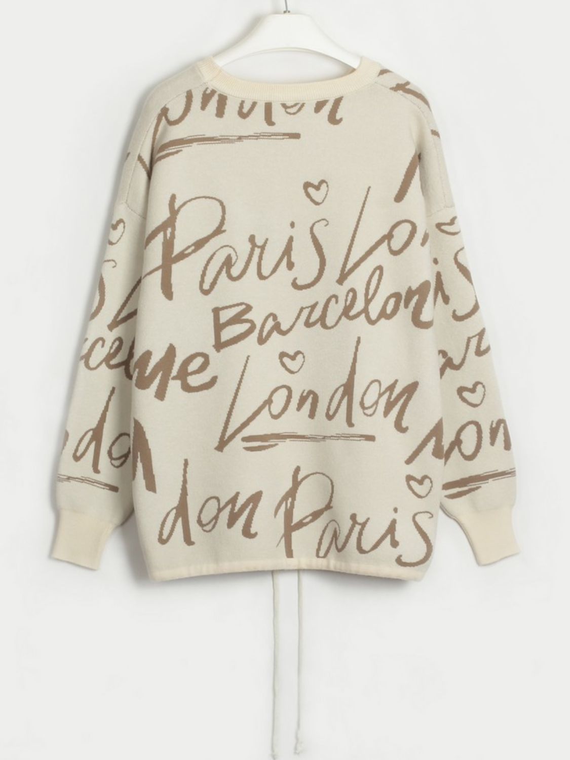 Drawstring Hem Letter Pattern Round Neck Dropped Shoulder Sweater - Pahabu - Women's Clothing & Shop