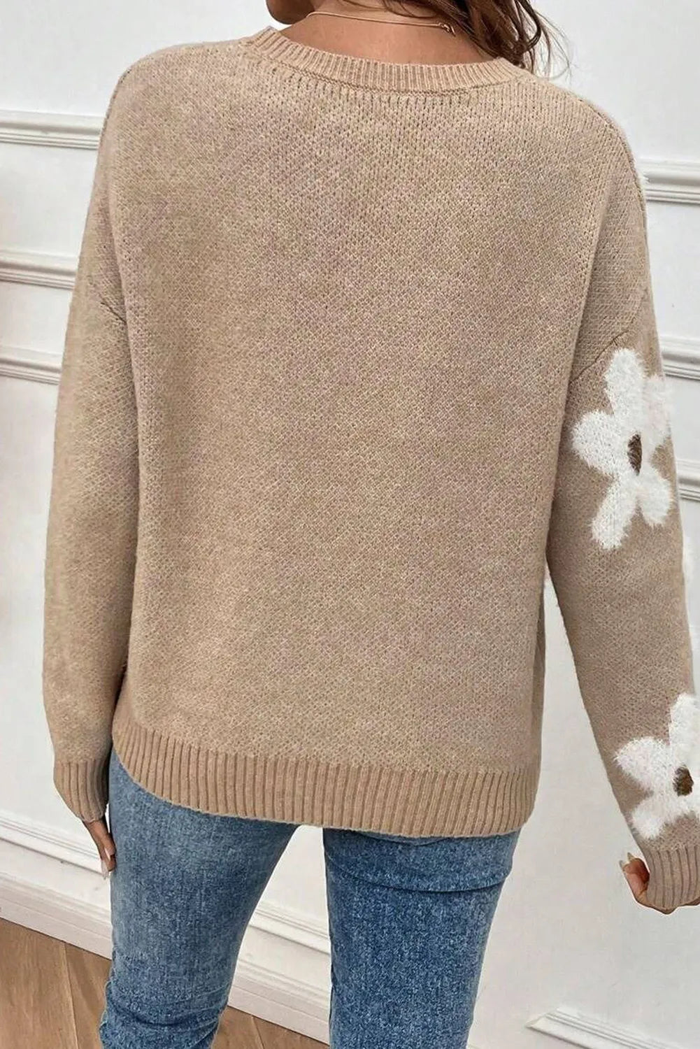 Flower Round Neck Long Sleeve Sweater - Pahabu - Women's Clothing & Shop