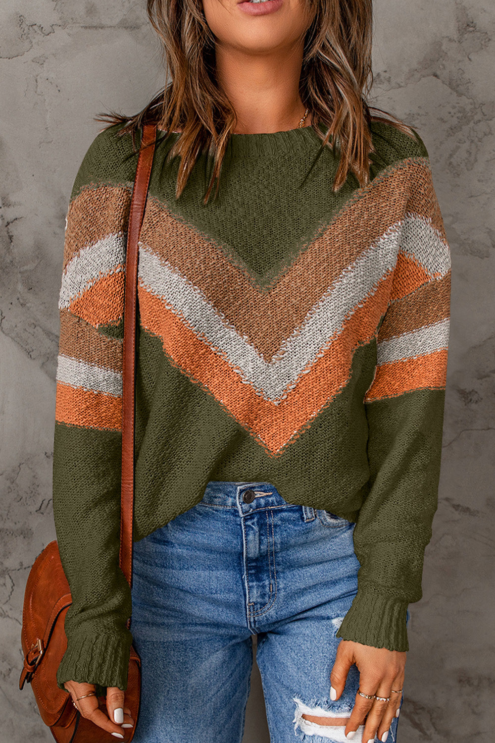 Contrast Round Neck Dropped Shoulder Sweater - Pahabu - Women's Clothing & Shop