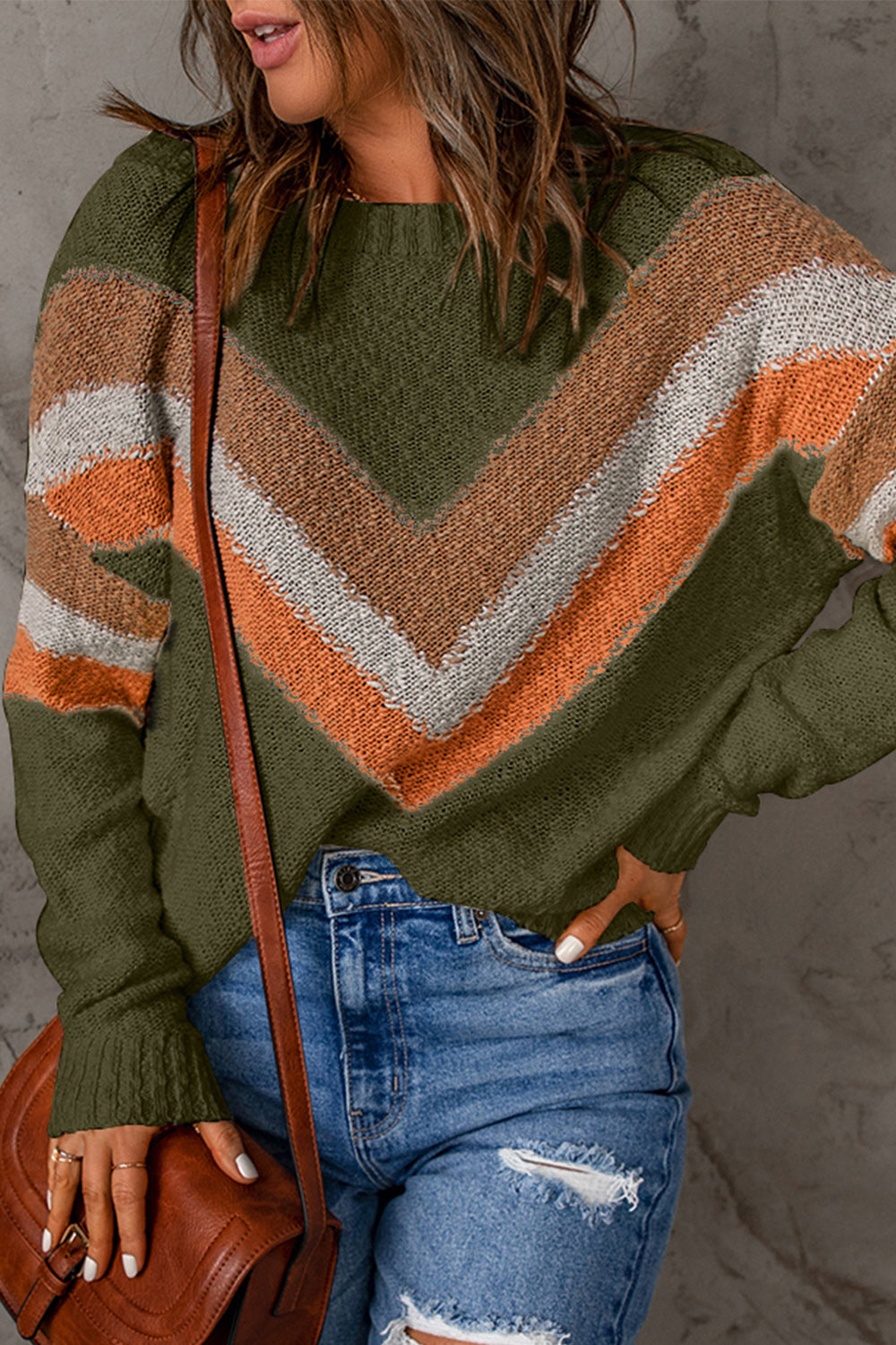 Contrast Round Neck Dropped Shoulder Sweater - Pahabu - Women's Clothing & Shop