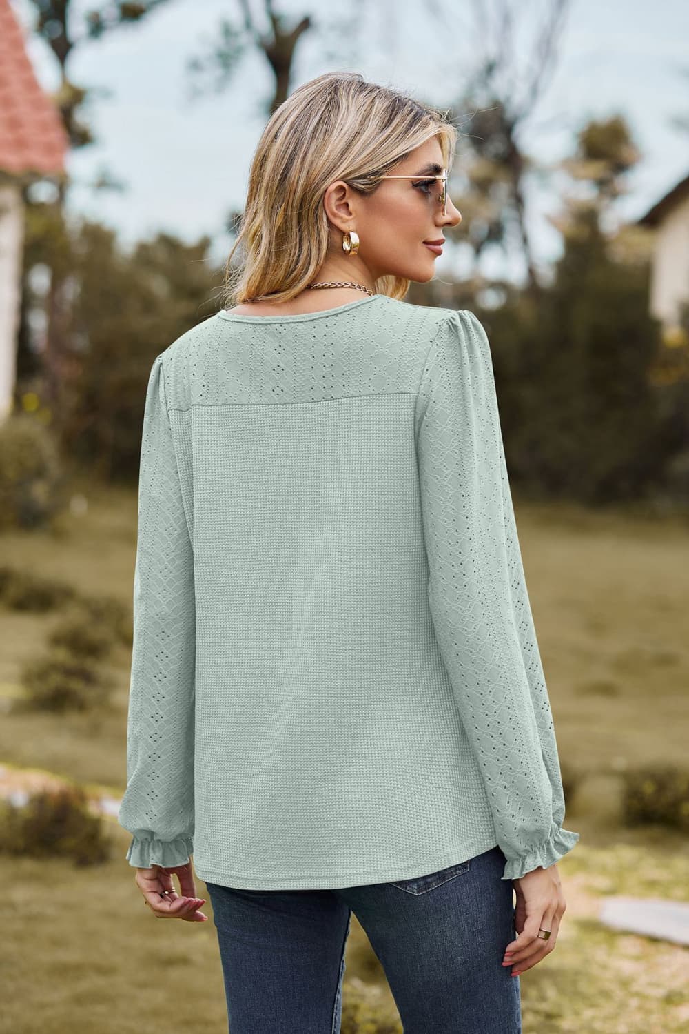 Round Neck Puff Sleeve Blouse - Pahabu - Women's Clothing & Shop
