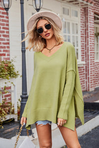 V-Neck Slit Exposed Seam Sweater - Pahabu - Women's Clothing & Shop