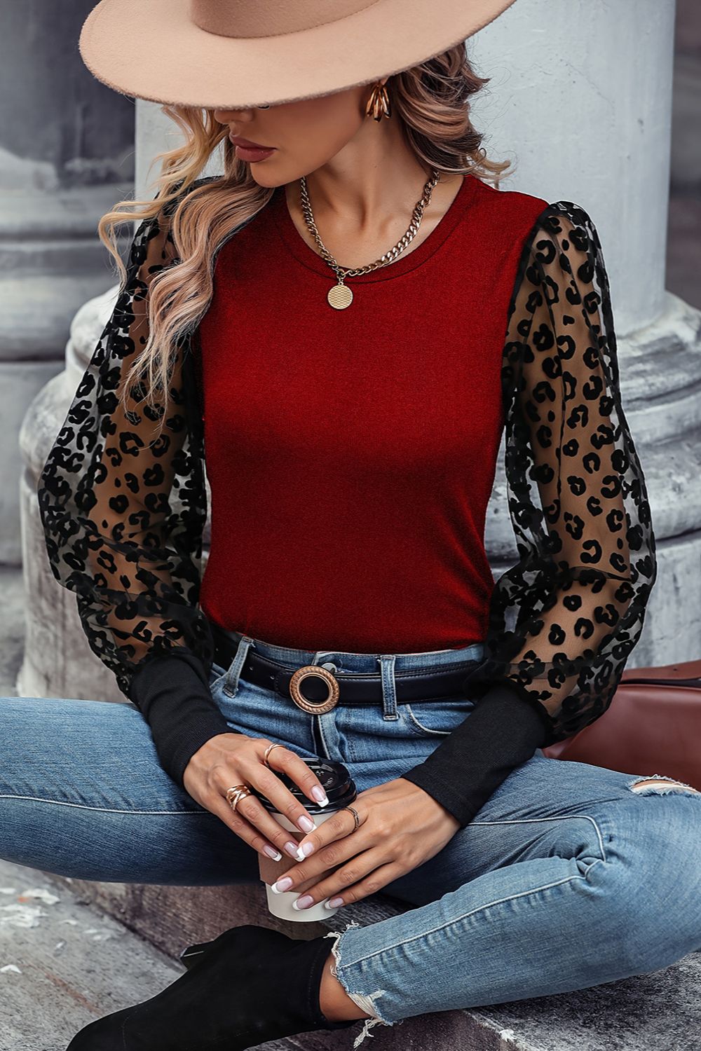 Round Neck Lantern Sleeve Blouse - Pahabu - Women's Clothing & Shop
