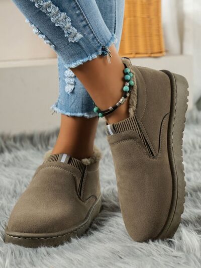 Faux Fur Suede Round Toe Booties - Pahabu - Women's Clothing & Shop