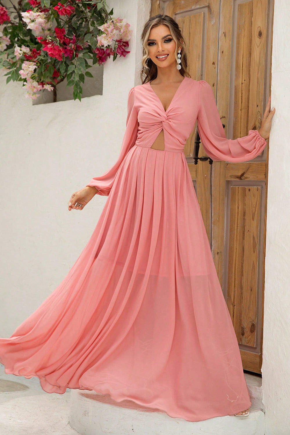 Twist Front Cutout Long Sleeve Dress - Pahabu - Women's Clothing & Shop