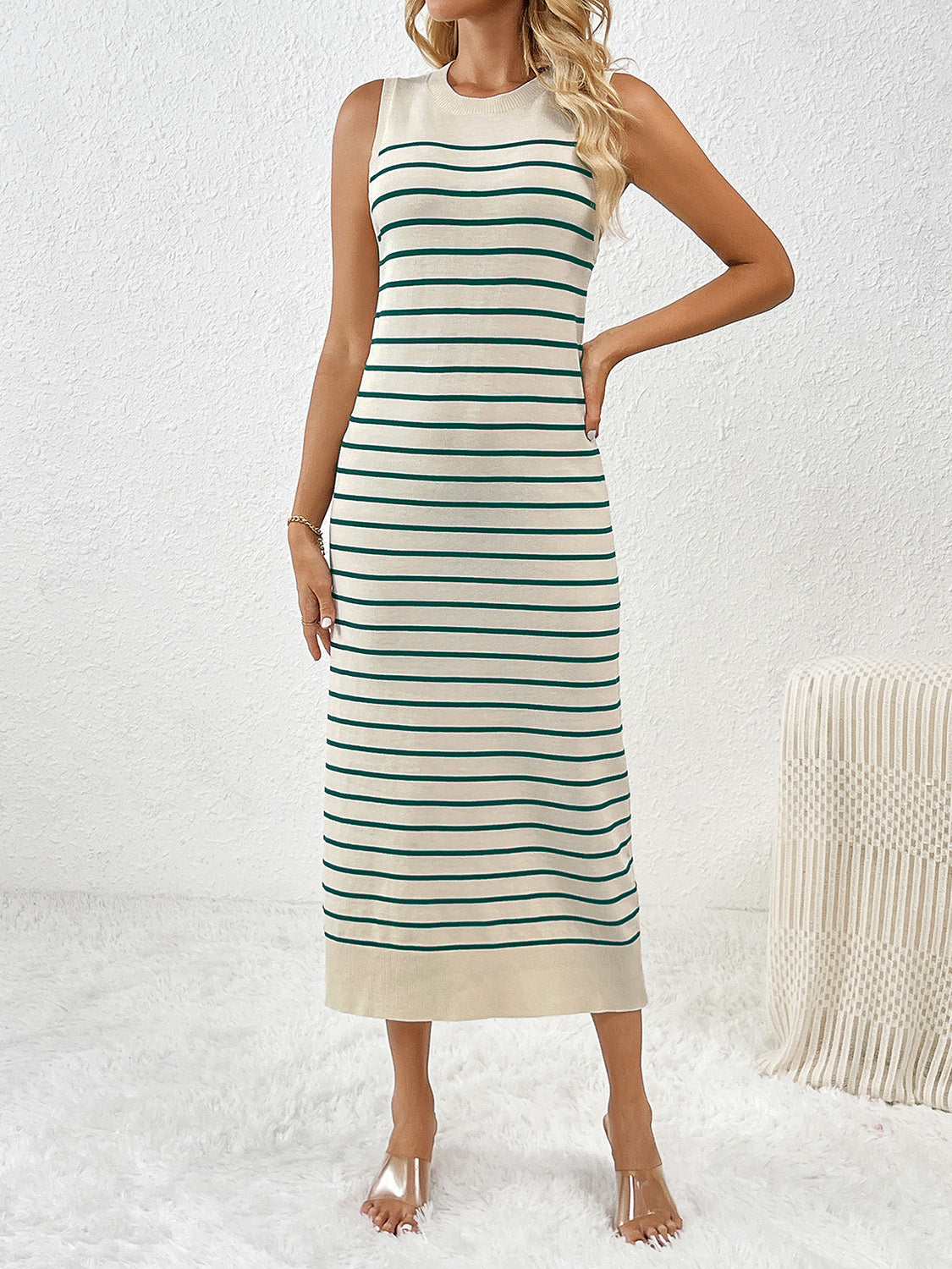 Round Neck Sleeve Midi Knit Dress - Pahabu - Women's Clothing & Shop