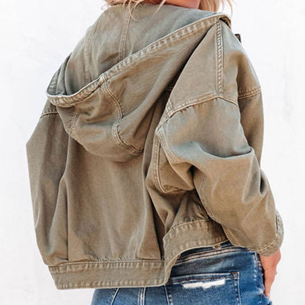 Hooded Dropped Shoulder Denim Jacket - Pahabu - Women's Clothing & Shop