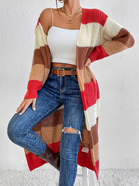 Color Block Open Front Longline Cardigan - Pahabu - Women's Clothing & Shop