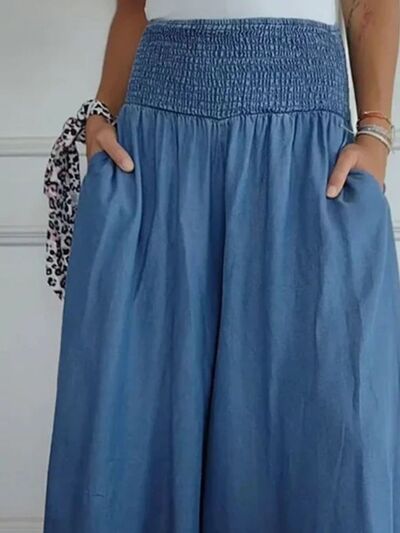 Full Size Smocked Wide Leg Pants with Pockets - Pahabu - Women's Clothing & Shop