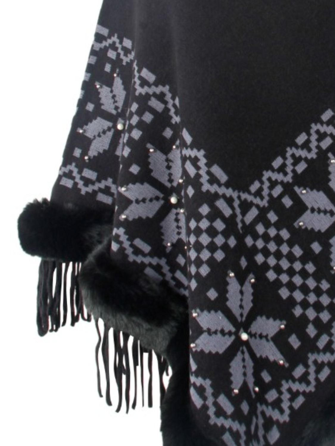 Fringe Geometric Cape Sleeve Poncho - Pahabu - Women's Clothing & Shop