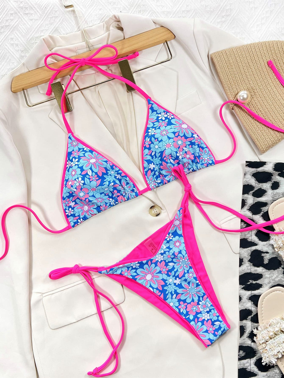 Floral Halter Neck Tie Side Bikini Set - Pahabu - Women's Clothing & Shop