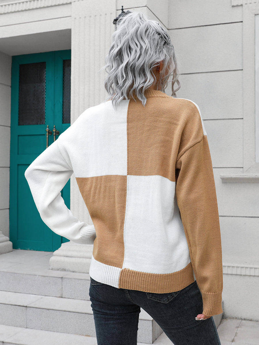 Contrast Drop Shoulder Sweater - Pahabu - Women's Clothing & Shop
