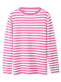 Striped Round Neck Long Sleeve Sweater - Pahabu - Women's Clothing & Shop