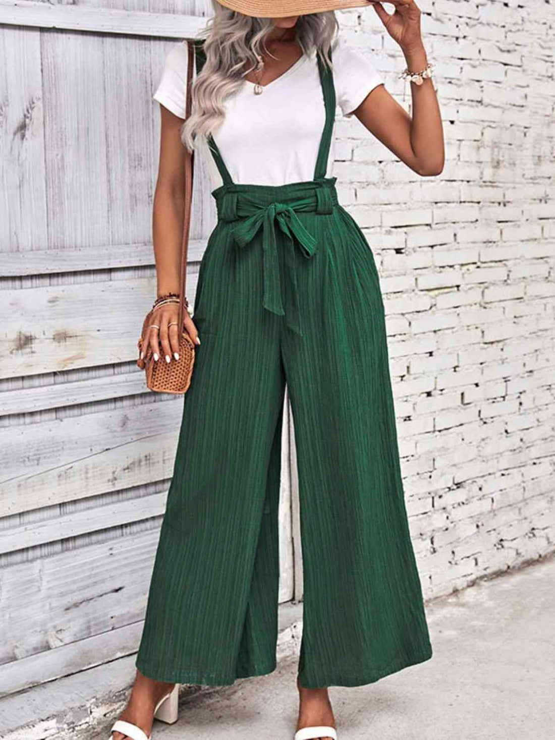 Perfee Tie Belt Wide Leg Overalls - Pahabu - Women's Clothing & Shop