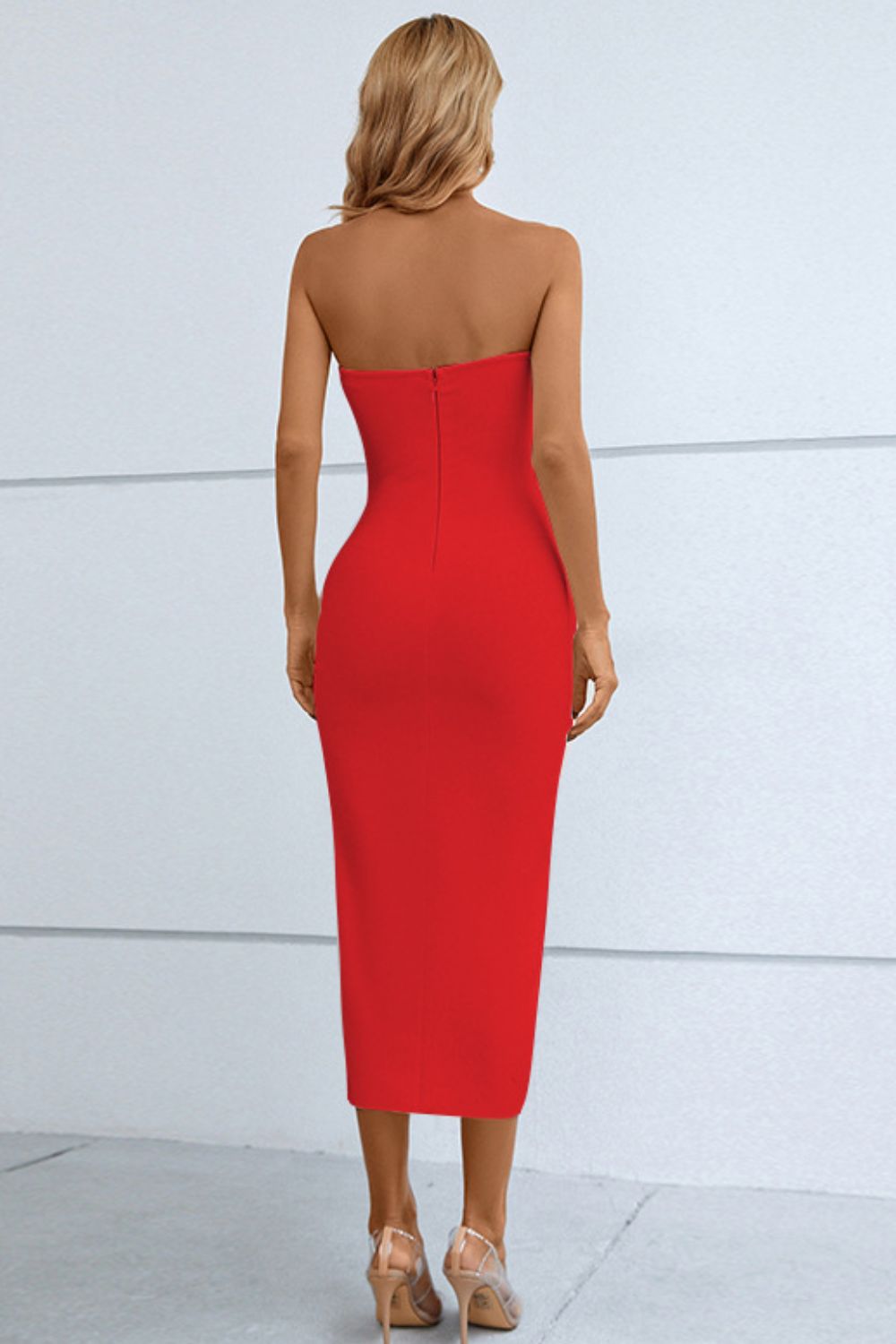 Cutout Strapless Drawstring Detail Split Bandage Dress - Pahabu - Women's Clothing & Shop
