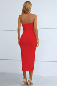 Cutout Strapless Drawstring Detail Split Bandage Dress - Pahabu - Women's Clothing & Shop