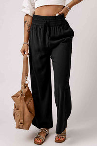 Drawstring Smocked Waist Wide Leg Pants - Pahabu - Women's Clothing & Shop