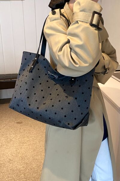 Polyester Bow Polka Dot Tote Bag - Pahabu - Women's Clothing & Shop