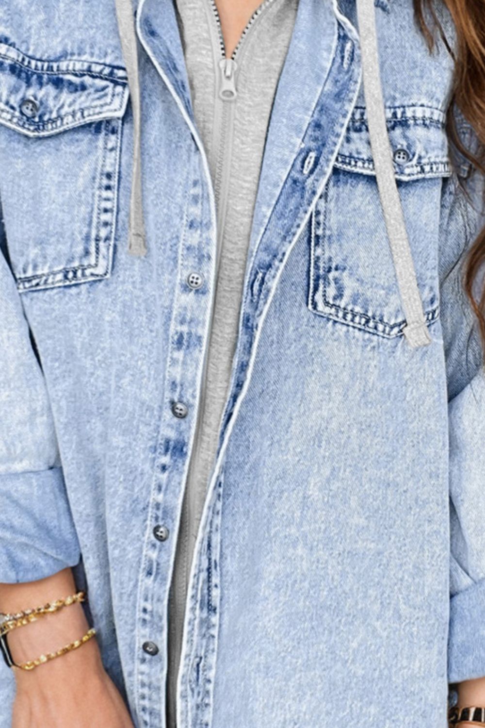 Distressed Button Up Long Sleeve Denim Jacket - Pahabu - Women's Clothing & Shop