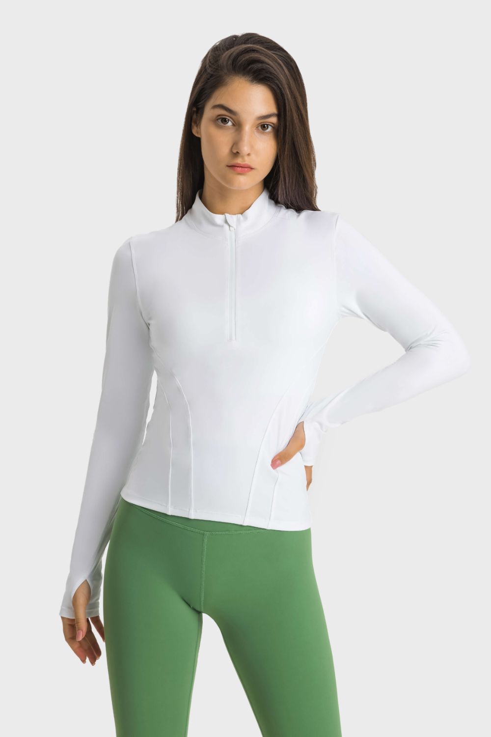 Millennia Half Zip Thumbhole Sleeve Sports Top - Pahabu - Women's Clothing & Shop
