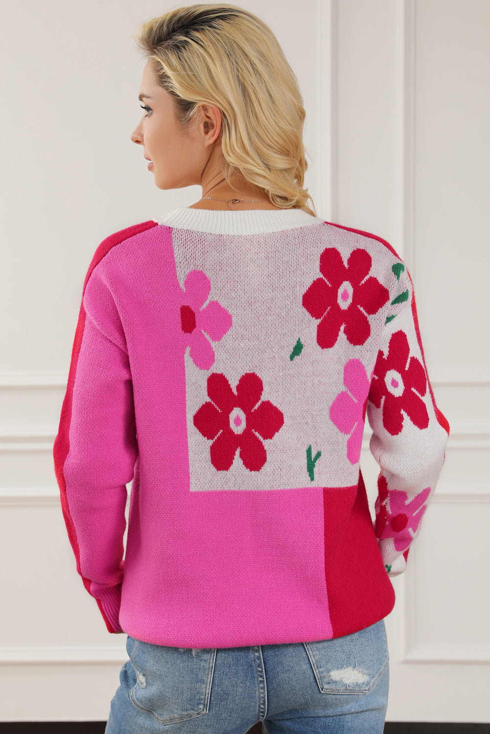 Floral Round Neck Dropped Shoulder Sweater - Pahabu - Women's Clothing & Shop