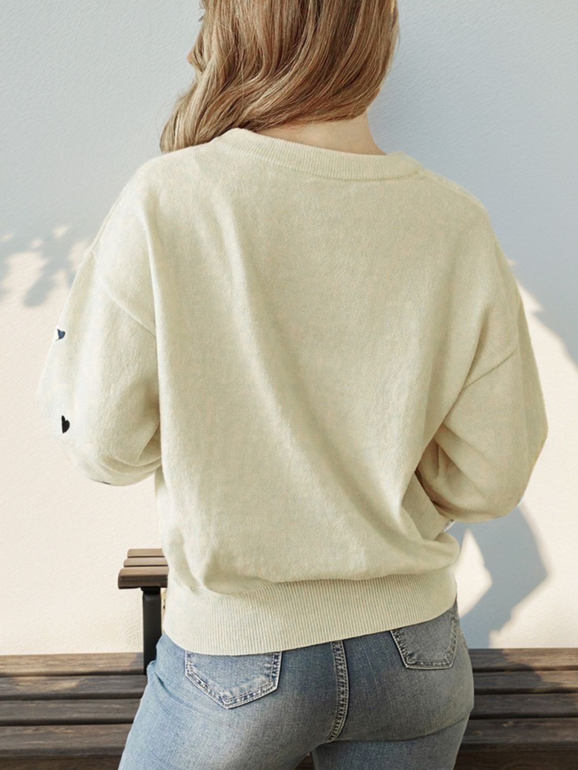 Perfee Heart Round Neck Long Sleeve Knit Top - Pahabu - Women's Clothing & Shop