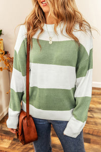 Color Block Round Neck Drop Shoulder Sweater - Pahabu - Women's Clothing & Shop