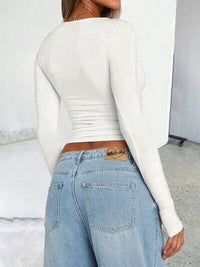 Solid Color Round Neck Long Sleeve T-Shirt - Pahabu - Women's Clothing & Shop