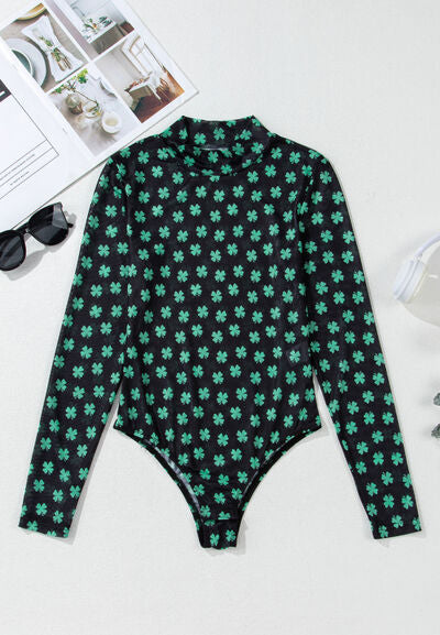 Lucky Clover Mock Neck Long Sleeve Bodysuit - Pahabu - Women's Clothing & Shop