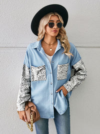 Leopard Button Up Denim Jacket - Pahabu - Women's Clothing & Shop