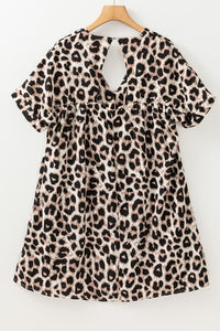 Cutout Back Leopard V-Neck Short Sleeve Mini Dress - Pahabu - Women's Clothing & Shop