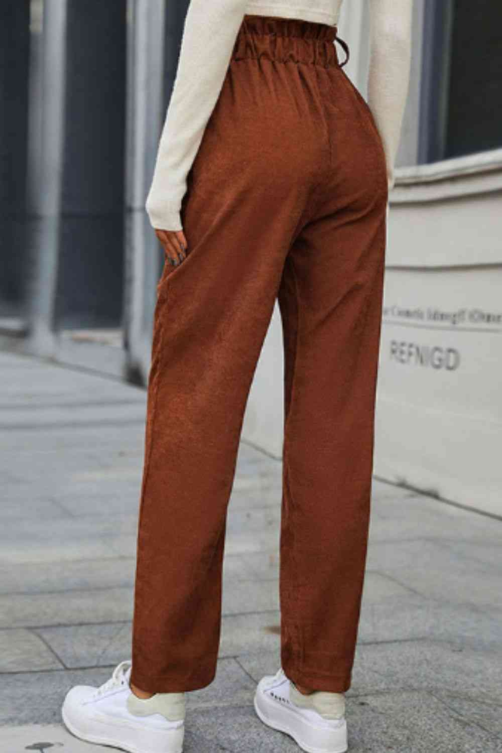 Perfee Paperbag Waist Straight Leg Pants with Pockets - Pahabu - Women's Clothing & Shop