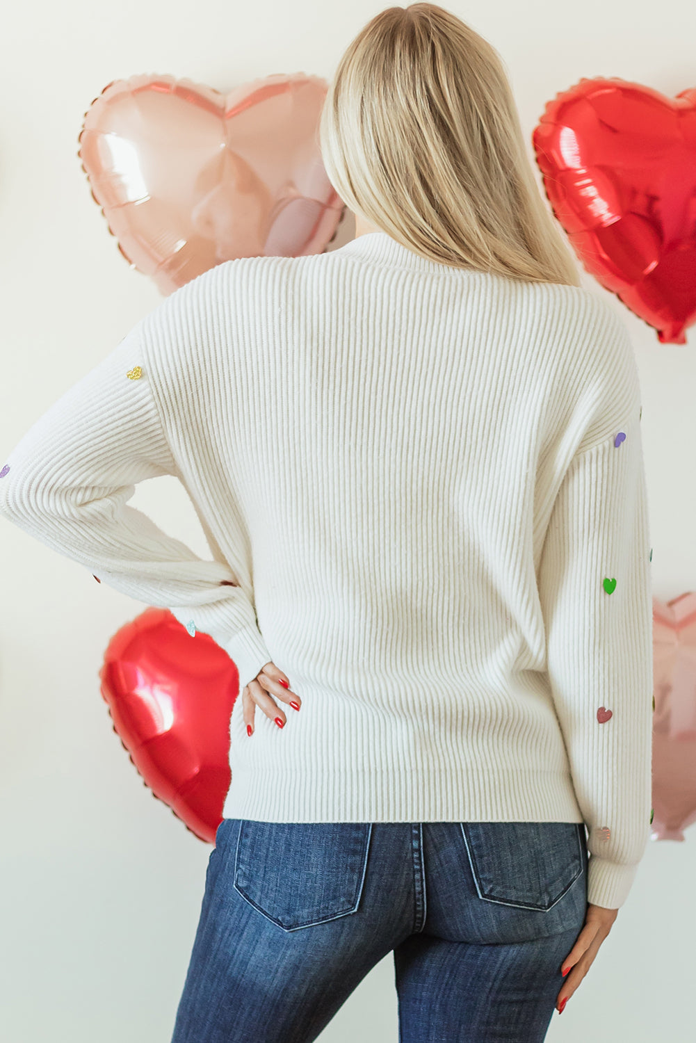 Heart Sequin Round Neck Long Sleeve Sweater - Pahabu - Women's Clothing & Shop