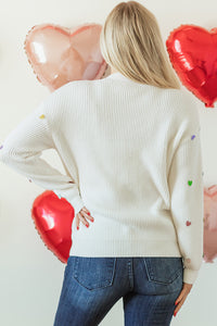 Heart Sequin Round Neck Long Sleeve Sweater - Pahabu - Women's Clothing & Shop