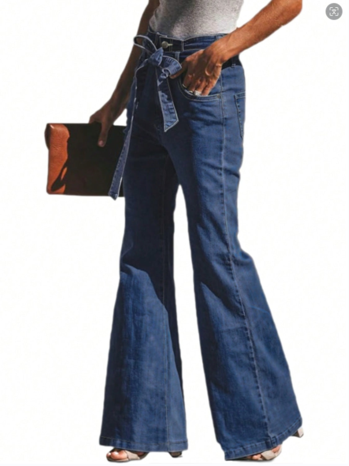 Tied Flare Jeans with Pockets - Pahabu - Women's Clothing & Shop