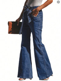 Tied Flare Jeans with Pockets - Pahabu - Women's Clothing & Shop