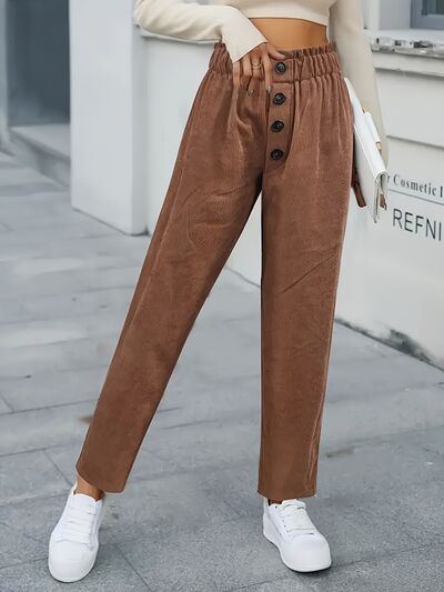 Decorative Button High Waist Pants - Pahabu - Women's Clothing & Shop