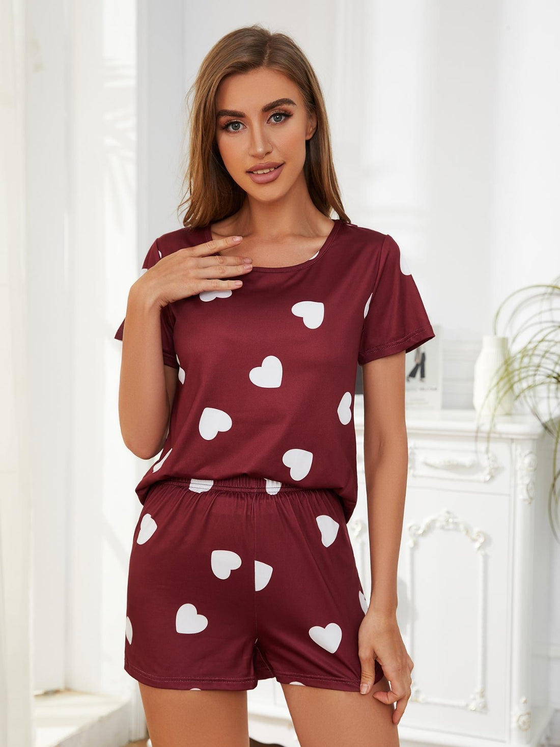 Heart Round Neck Top and Shorts Lounge Set - Pahabu - Women's Clothing & Shop