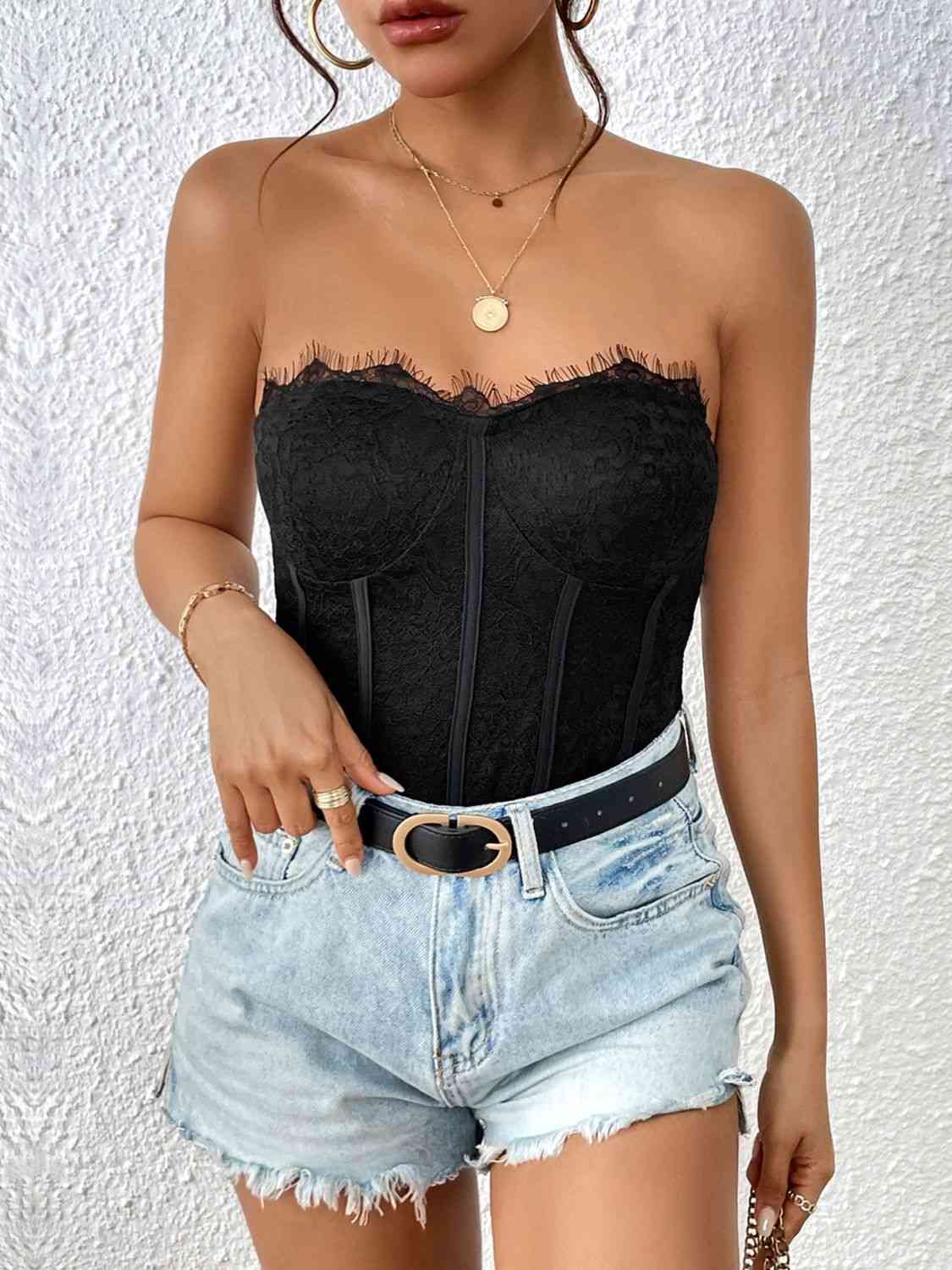 Perfee Strapless Sweetheart Neck Bodysuit - Pahabu - Women's Clothing & Shop