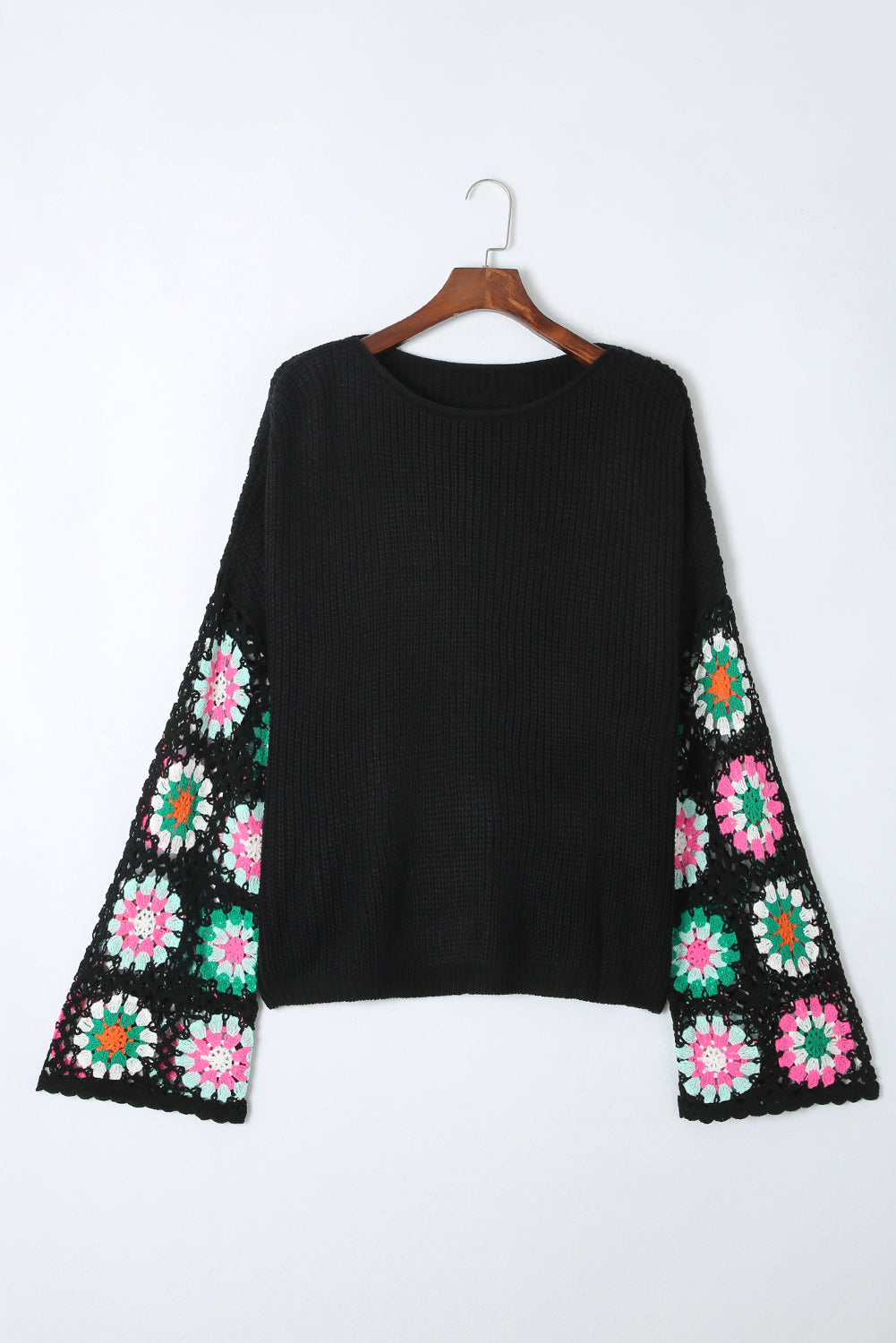 Crochet Round Neck Long Sleeve Knit Top - Pahabu - Women's Clothing & Shop