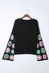 Crochet Round Neck Long Sleeve Knit Top - Pahabu - Women's Clothing & Shop