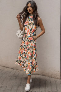 Printed Tiered Pocketed Mock Neck Midi Dress - Pahabu - Women's Clothing & Shop