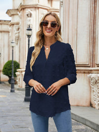 Swiss Dot Notched Neck Blouse - Pahabu - Women's Clothing & Shop