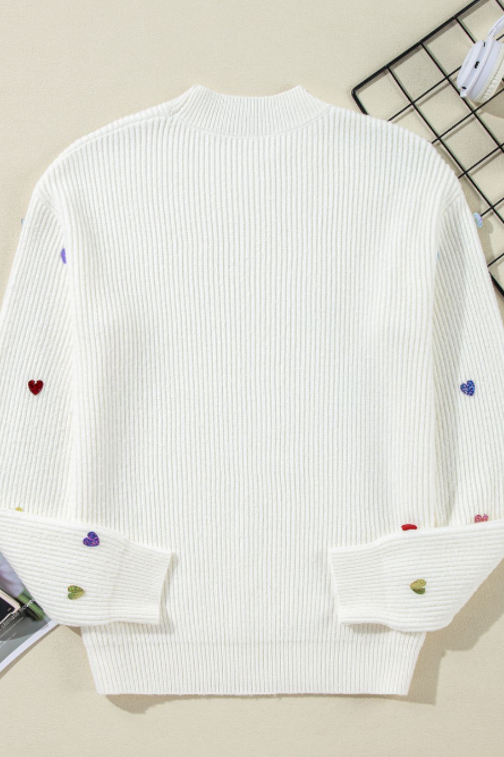 Heart Sequin Round Neck Long Sleeve Sweater - Pahabu - Women's Clothing & Shop