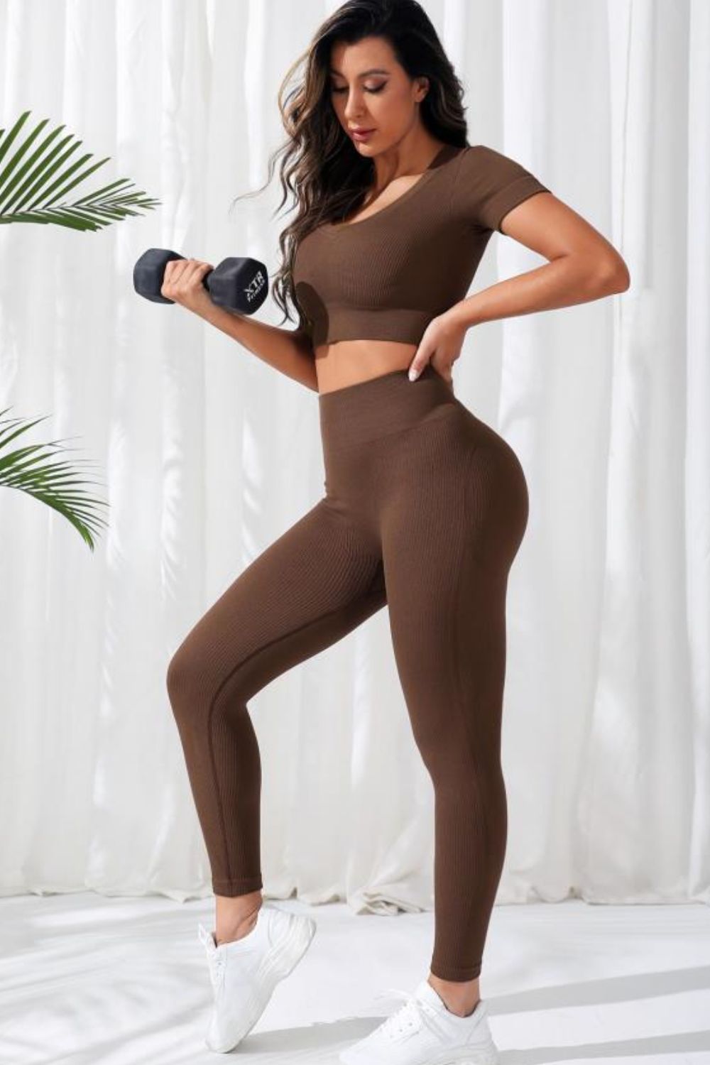 V-Neck Crop Top and High Waistband Long Active Pants - Pahabu - Women's Clothing & Shop